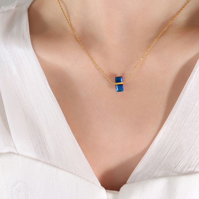 Wholesale Stainless Steel Rectangle Birthstone Necklace