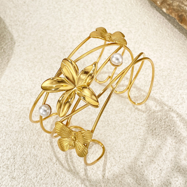 Wholesale Stainless Steel Butterfly Pearl Bangle
