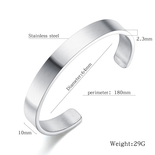Wholesale Men's Stainless Steel Flattened Plain Cuff Open Bangle Bracelet