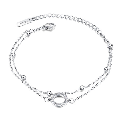 Wholesale Stainless Steel Beaded Chain CZ Open Circle Bracelet