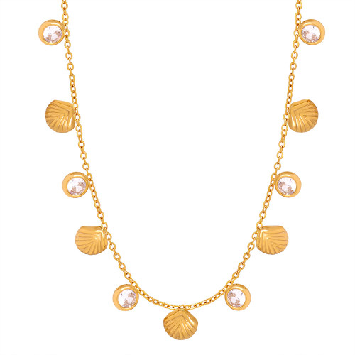 Wholesale Stainless Steel Shell and CZ Station Necklace