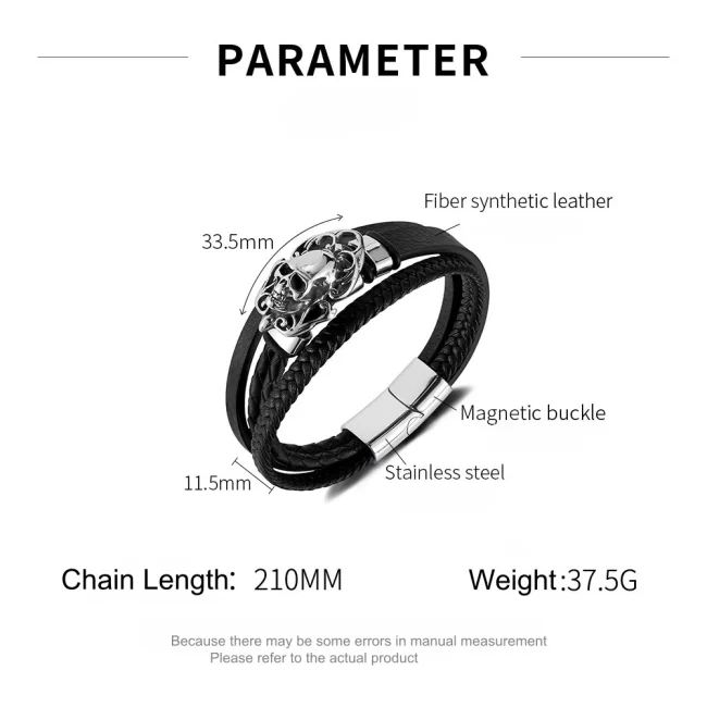 Wholesale Stainless Steel Skull Leather Bracelets