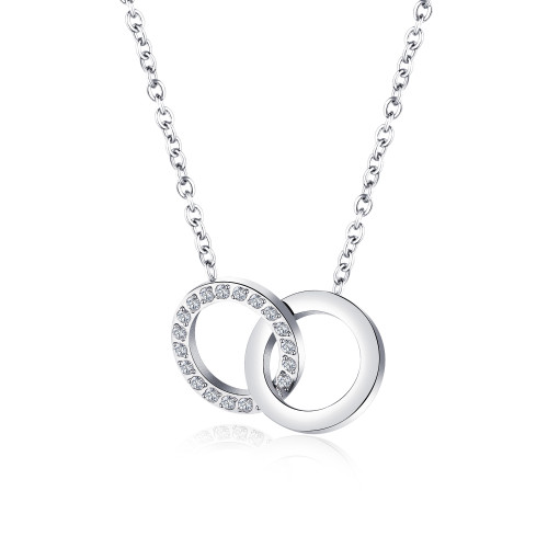 Wholesale Stainless Steel Interlocking Double Circles CZ Pendant