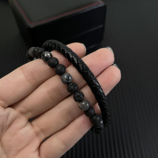 Wholesale Leather and Volcanic Stone Bracelet
