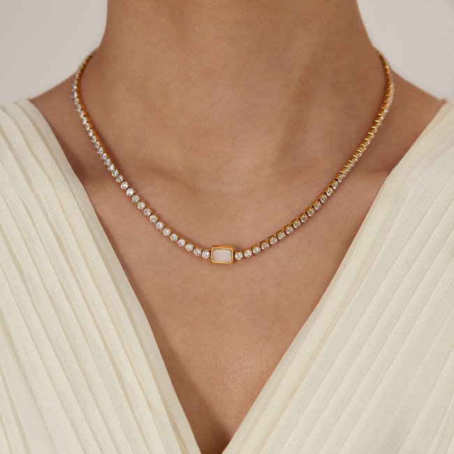 Wholesale Stainless Steel CZ Chain Necklace