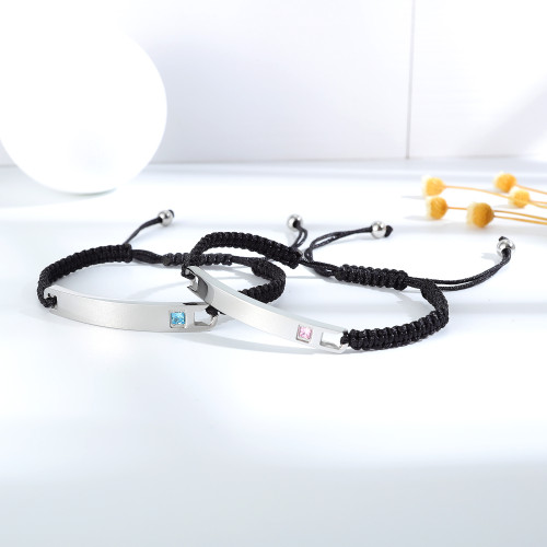 Wholesale Stainless Steel Custom Engraving Zircon Promise Couples Bracelet