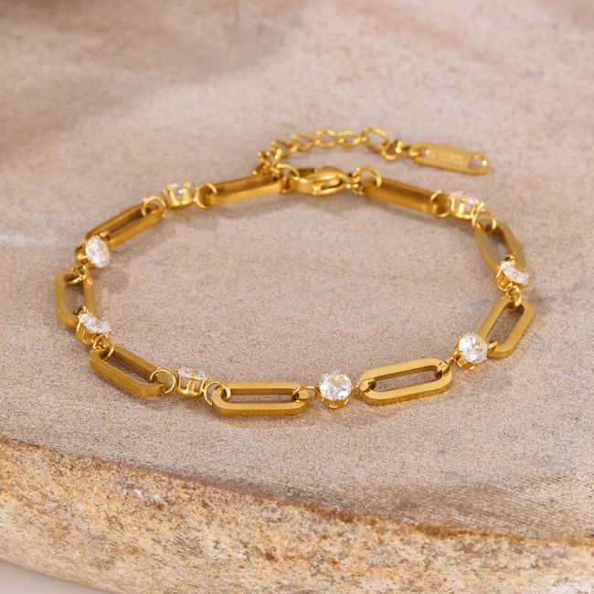 Wholesale Stainless Steel CZ Paperclip Chain Bracelet