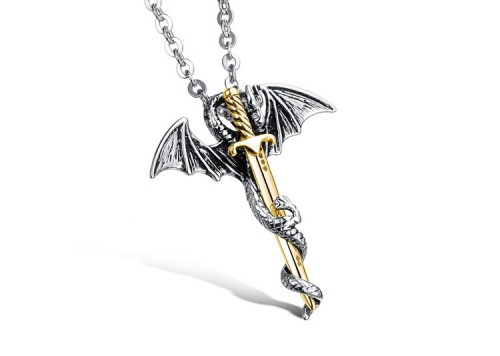 Wholesale Mens Steel Pterosaur Catch Sword Necklace