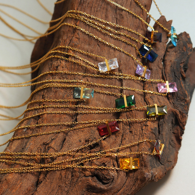 Wholesale Stainless Steel Rectangle Birthstone Necklace