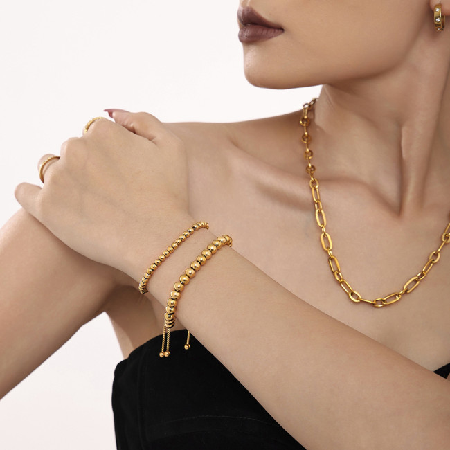 Wholesale Stainless Steel Gold Beaded Slider Bracelet