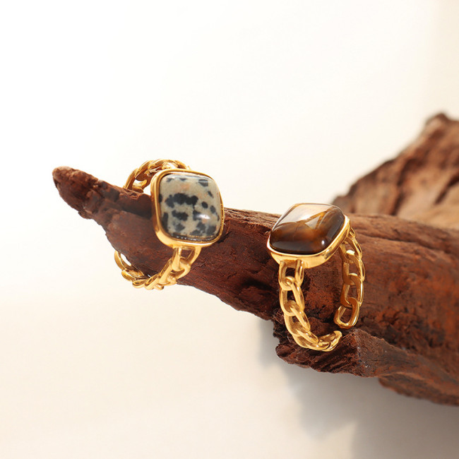 Wholesale Stainless Steel Adjustable Chain Ring with Square Gemstone