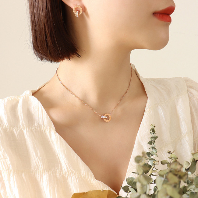 Wholesale Stainless Steel Roman Numeral Necklace Earrings Set