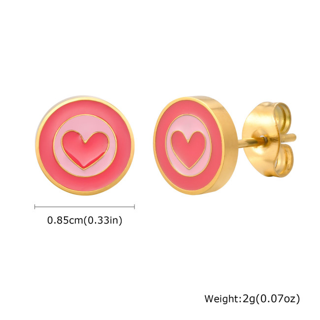 Wholesale Stainless Steel Cute Pink Enamel Stud Earrings Set