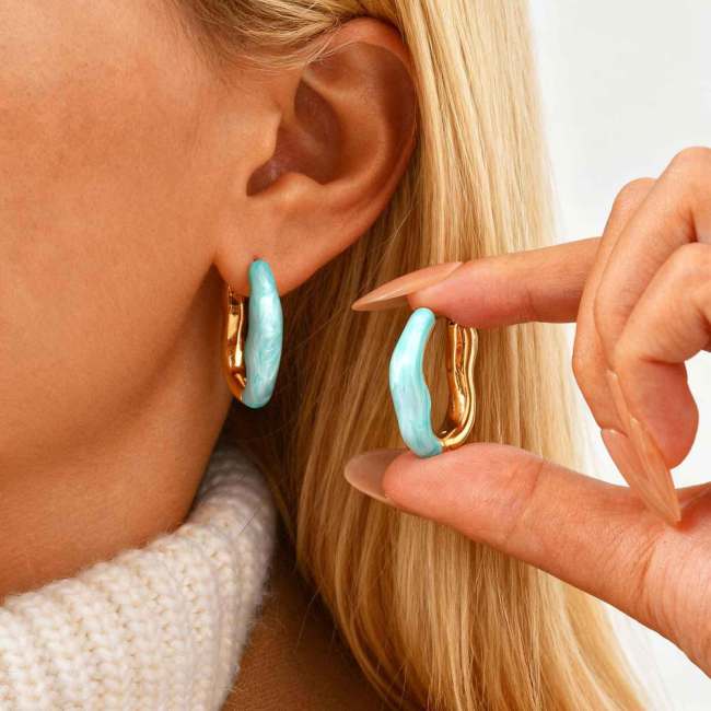 Wholesale Stainless Steel Modern Gold Enamel Hoop Earrings