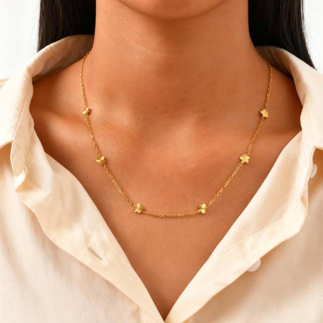 Wholesale Delicate Gold Flower Chain Necklace