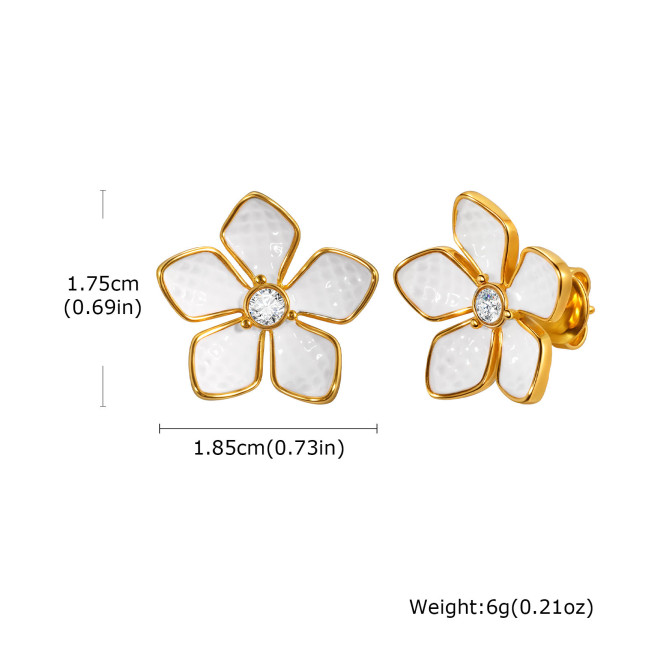 Wholesale Stainless Steel Gold Flower Enamel Stud Earrings