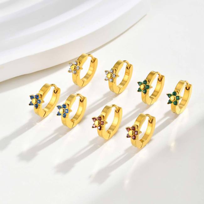 Wholesale Stainless Steel Cute Gold Flower Huggie Earrings