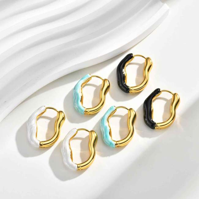 Wholesale Stainless Steel Modern Gold Enamel Hoop Earrings