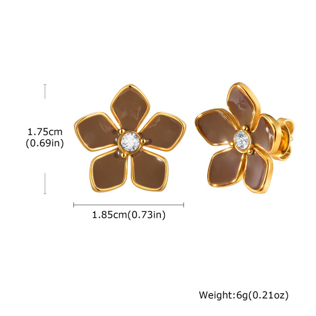 Wholesale Stainless Steel Gold Flower Enamel Stud Earrings