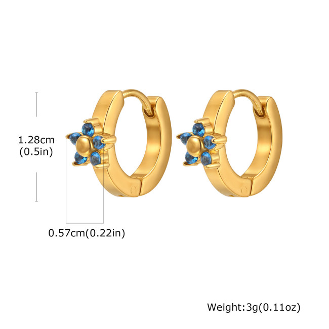 Wholesale Stainless Steel Cute Gold Flower Huggie Earrings