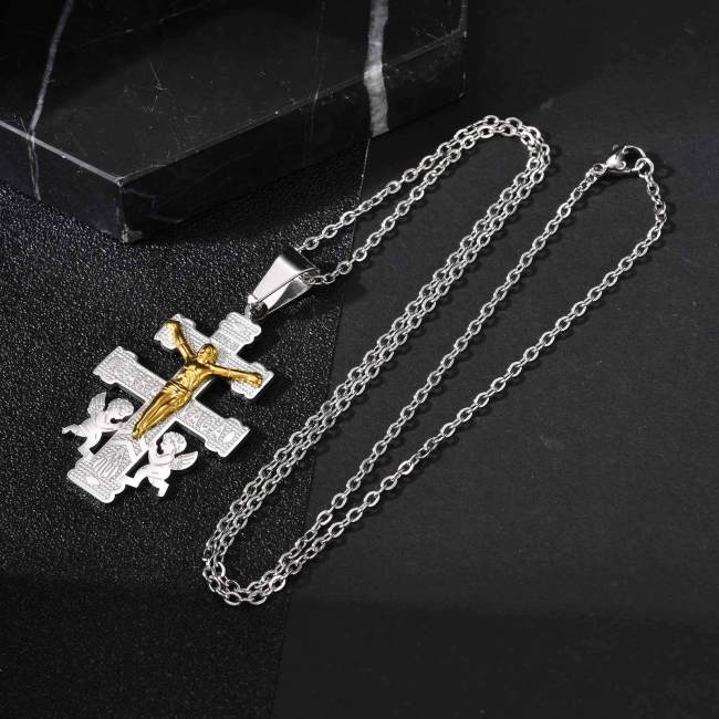 Wholesale Stainless Steel Two-Tone Jesus Crucifix Necklace