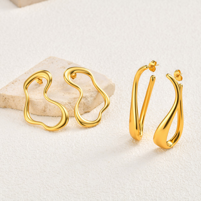 Gold Plated Organic Shape Hoop Earrings Wholesale