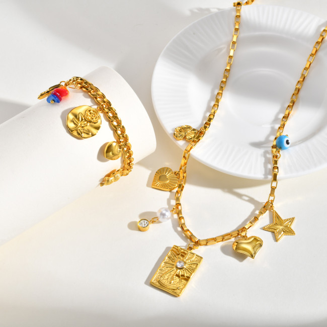 Wholesale Gold Charm Necklace and Bracelet Set