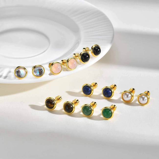 Gold Plated Natural Gemstone Stud Earrings Wholesale