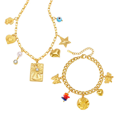 Wholesale Gold Charm Necklace and Bracelet Set