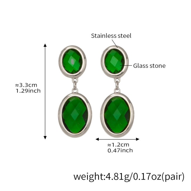 Wholesale Stainless Steel Oval Double Drop Gemstone Earrings