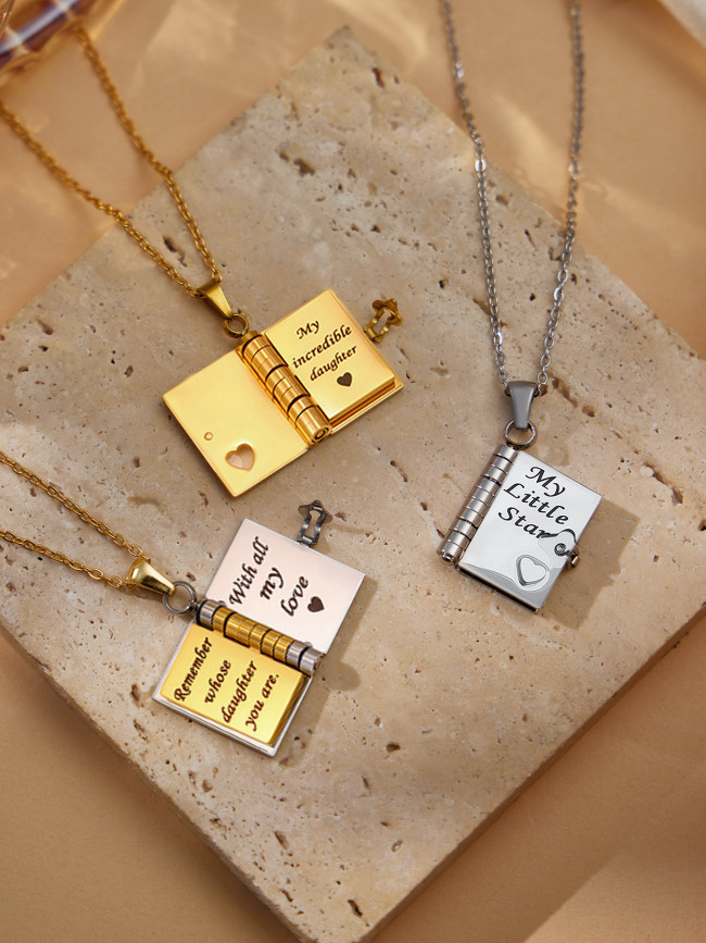 Wholesale Stainless Steel Book Pendant Necklace