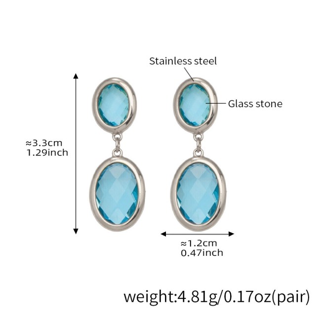 Wholesale Stainless Steel Oval Double Drop Gemstone Earrings