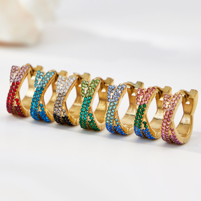 Wholesale Stainless Steel Pave Huggie Earrings