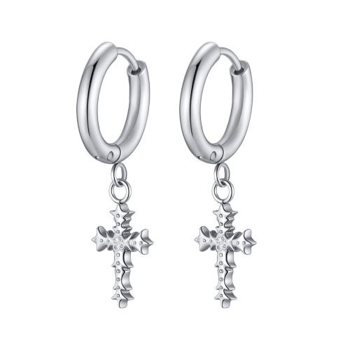 Wholesale Stainless Steel Cross Dangle Hoop Earrings