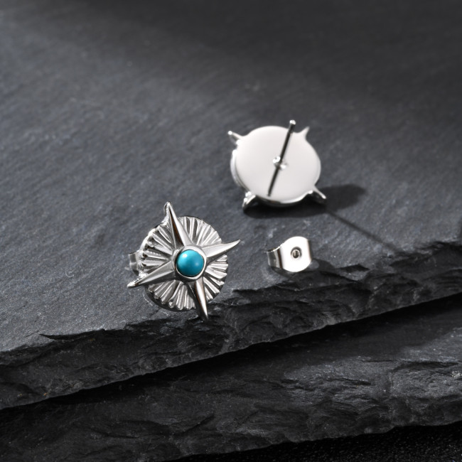 Wholesale Stainless Steel Turquoise Starburst Stud Earrings