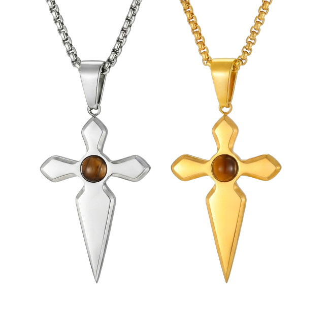 Wholesale Stainless Steel Tiger's Eye Cross Pendant