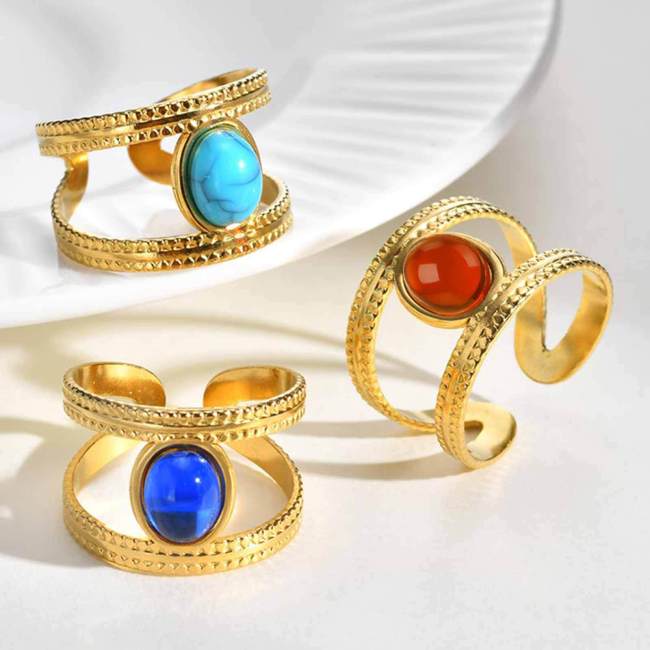 Minimalist Gold Plated Open Ring with Colorful Stones Bulk
