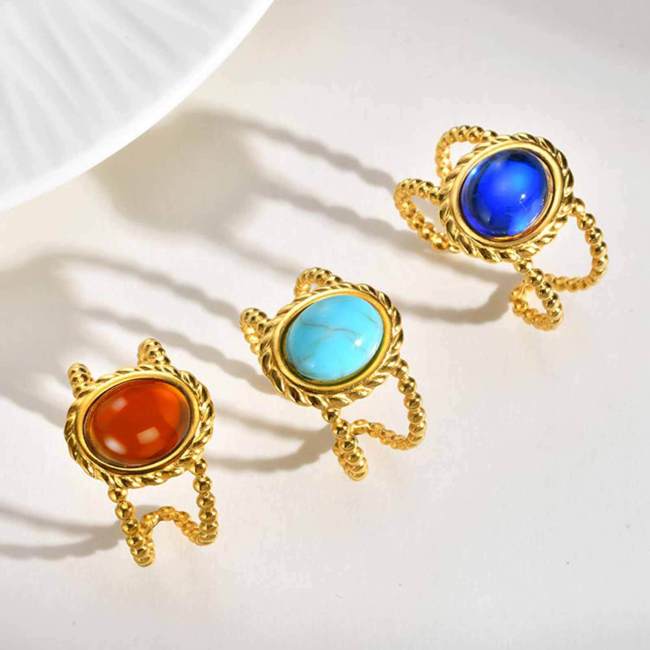 Wholesale Stainless Steel Vintage Beaded Stone Rings