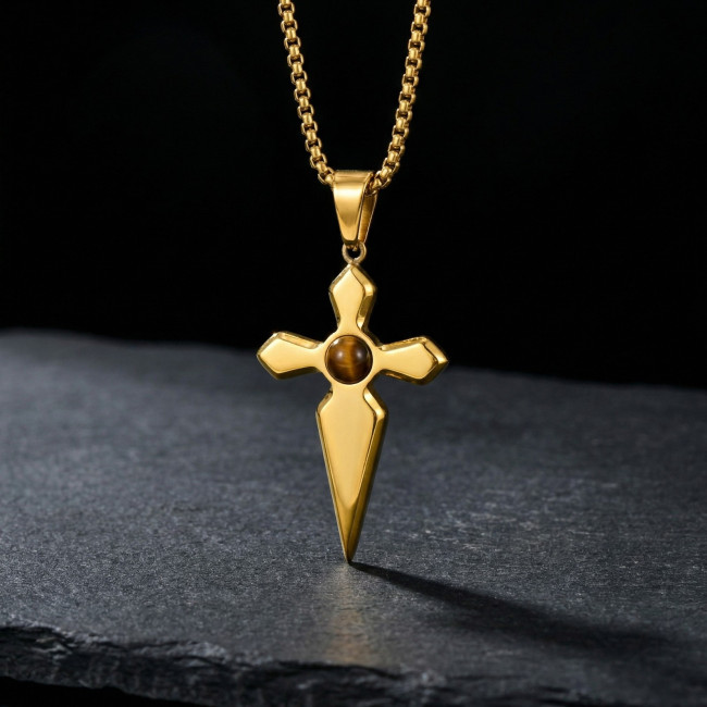 Wholesale Stainless Steel Tiger's Eye Cross Pendant