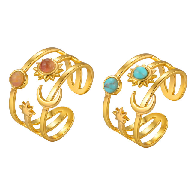 Wholesale Steel Multi-Layer Turquoise Sun Moon Open Ring