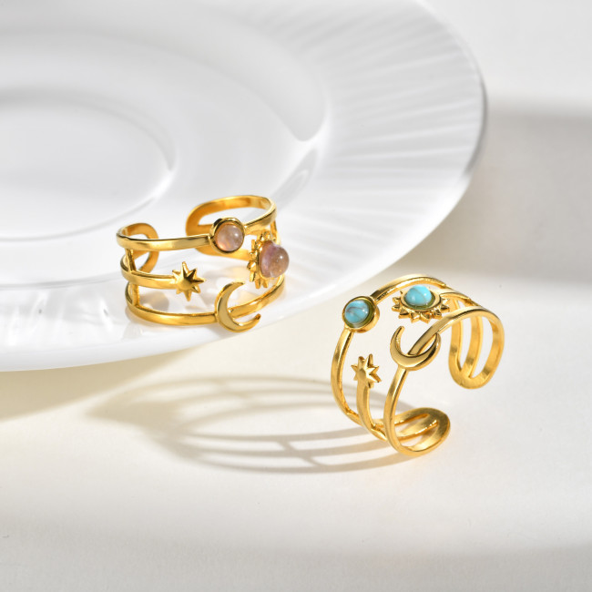 Wholesale Steel Multi-Layer Turquoise Sun Moon Open Ring