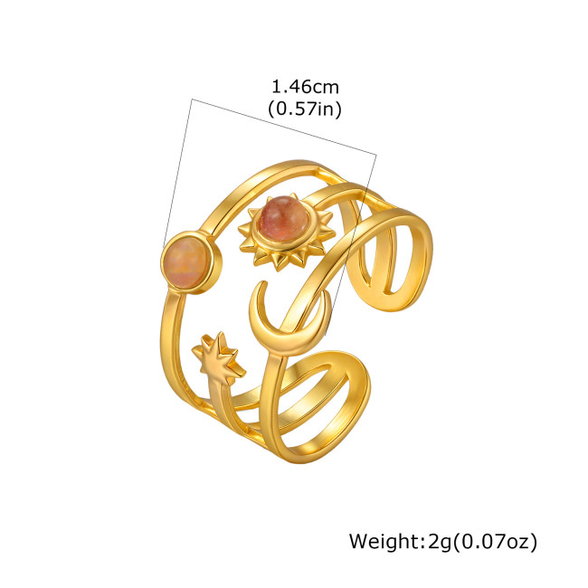Wholesale Steel Multi-Layer Turquoise Sun Moon Open Ring