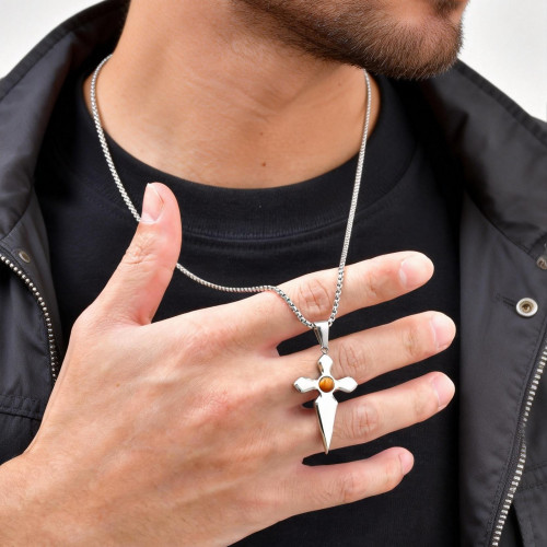 Wholesale Stainless Steel Tiger's Eye Cross Pendant