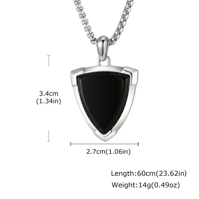 Wholesale Men's Stainless Steel Shield Black Onyx Necklace
