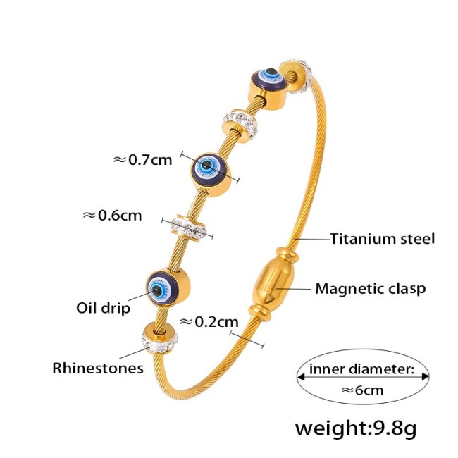 Wholesale Stainless Steel Evil Eye Cable Wire Bangle