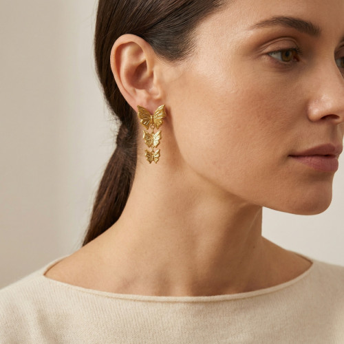 Wholesale 18K Gold Plated Triple Butterfly Dangle Earrings