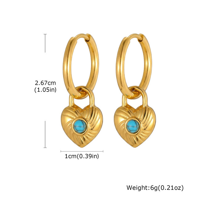 Wholesale Stainless Steel Heart Turquoise Hoop Earrings