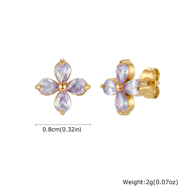 Wholesale 18K Gold Plated Colorful Zircon Flower Stud Earrings