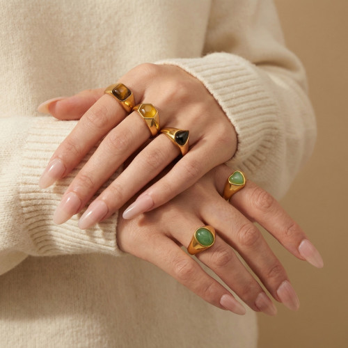 Wholesale Stainless Steel Natural Stone Signet Rings