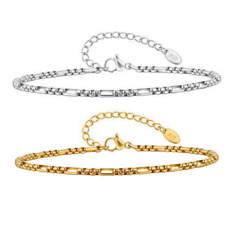 Wholesale Stainless Steel Bead and Bar Link Anklet
